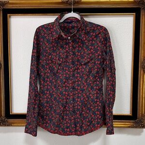 Georg Roth 100% Cotton Long-Sleeve Button-Down Shirt - Navy with Red Floral